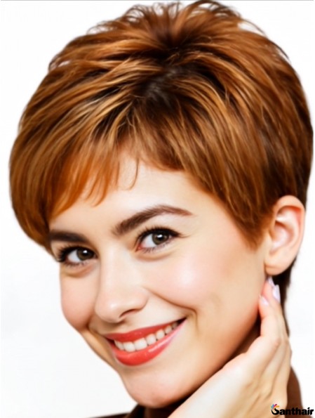Kurzhaarperücke Echthaar Wellig 5 Zoll Damen Capless