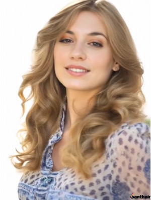 Echthaarperücke lang 40 cm blond wellig ohne Pony Lace Front