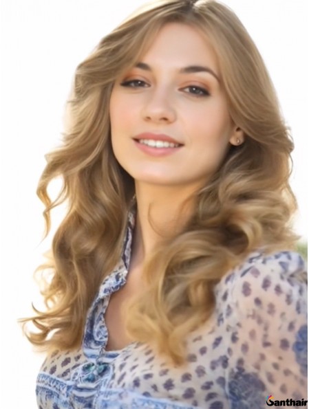 Echthaarperücke lang 40 cm blond wellig ohne Pony Lace Front