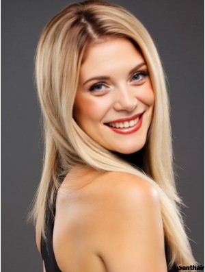 Platinblonde Echthaarperücke, 18 Zoll, gerade, ohne Pony