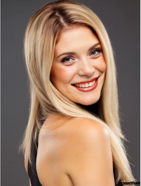 Platinblonde Echthaarperücke, 18 Zoll, gerade, ohne Pony