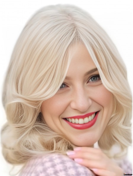 Echthaarperücke Damen 16 Zoll Wellig Blonde Geschichtet