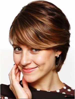Kurzhaar Echthaarperücke Gerade 8 Zoll mit Lace Front Damen