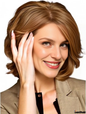 Echthaarperücke Blond Wellig 12 Zoll Mono Top Capless