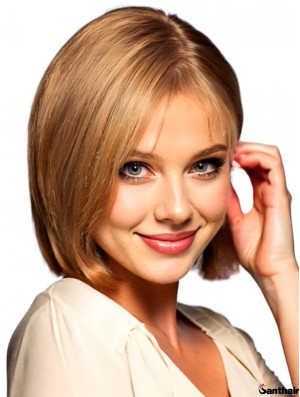 Echthaarperücke blond kurz 11 Zoll gerade Pony Mono Top