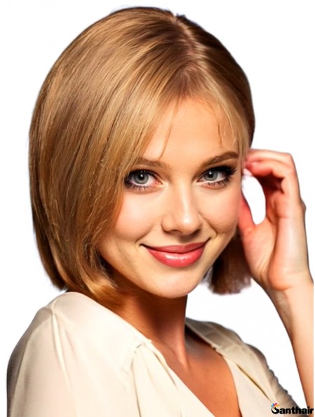 Echthaarperücke blond kurz 11 Zoll gerade Pony Mono Top