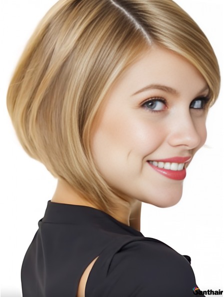 Echthaar Perücke Bob Gerade 10 Zoll Blonde Damen Echt Haar