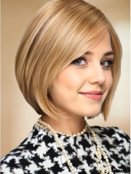 Echthaar Perücke Bob Gerade 10 Zoll Blonde Damen Echt Haar