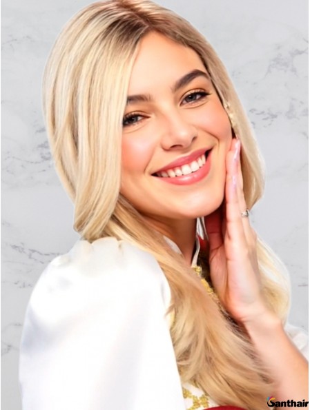 Echthaarperücke Damen 16 Zoll Wellig Blonde Naturhaare