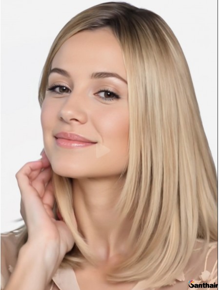 Echthaarperücke Schulterlang Gerade Blond Lace Front