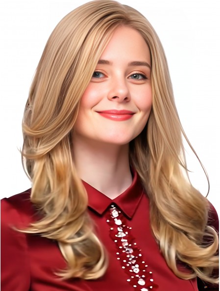 Echthaarperücke Damen 17 Zoll Wellig Blonde Remy Langhaar