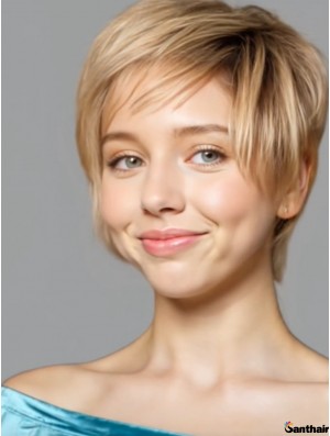 Blonde Echthaar Perücke Monofilament 6 Zoll Boycut Damen