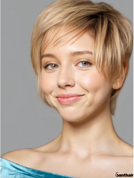 Blonde Echthaar Perücke Monofilament 6 Zoll Boycut Damen