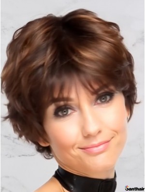 Echthaar Perücke Damen Kurze Wellig Layered Remy Haar UK
