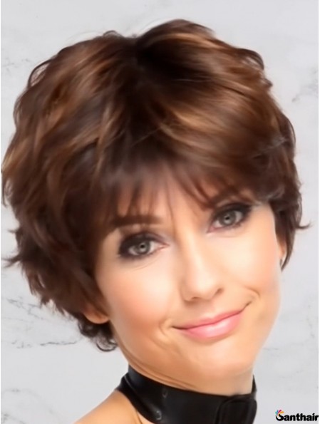 Echthaar Perücke Damen Kurze Wellig Layered Remy Haar UK