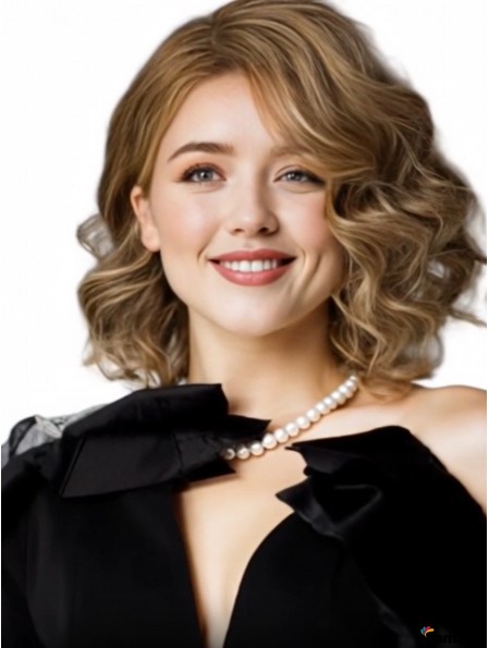 Blonde Echthaar Perücke 12 Zoll Lockig Remy Bob Damen