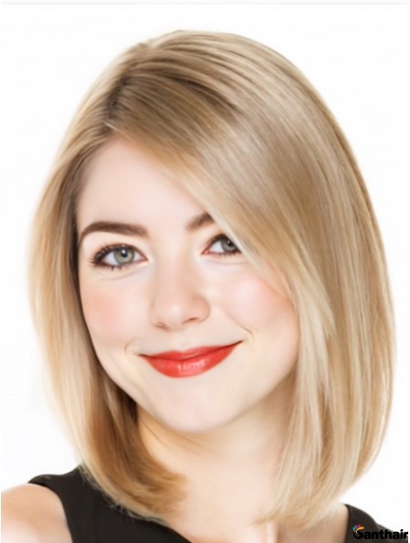 Blonde Bob-Perücke aus Echthaar, 12 Zoll, handgebunden