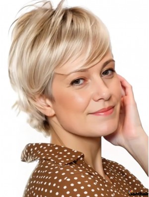 Echthaarperücke Kurz Blond Gerade Spitze vorne Lace Front