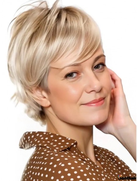 Echthaarperücke Kurz Blond Gerade Spitze vorne Lace Front