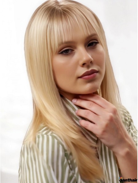 Echthaarperücke lang blond mit Pony 46 cm Lace Front glatt