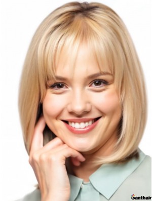 Echthaarperücke Glatt Pony Monofilament 14 Zoll Blond