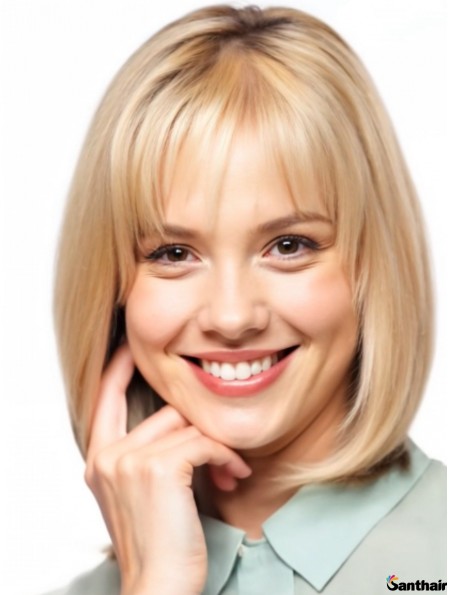 Echthaarperücke Glatt Pony Monofilament 14 Zoll Blond