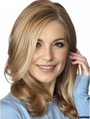 Echthaarperücke Wellig Lang Blond mit Lace Front