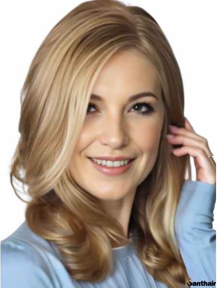 Echthaarperücke Wellig Lang Blond mit Lace Front