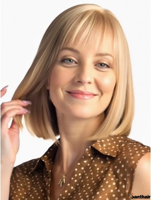 Monofilament Bob Perücke kinnlang Blond Remy Echthaar