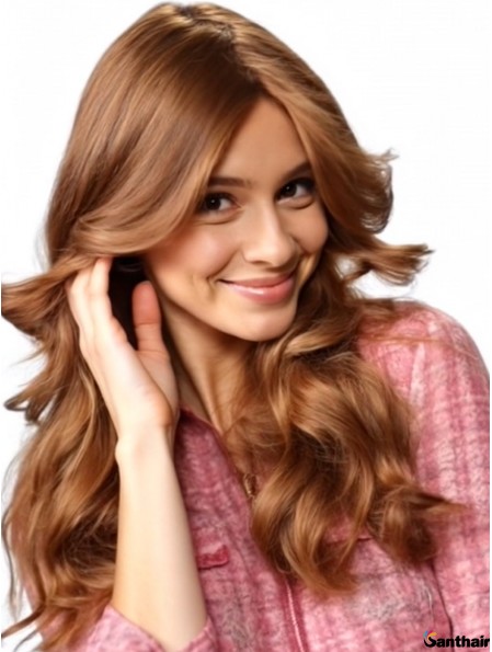Lace Front Echthaarperücke Lang Wellig Geschichtet Auburn