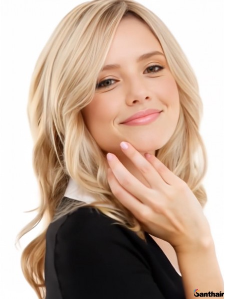 Echthaarperücke Wellig Blond Lang mit Mono & Lace Front