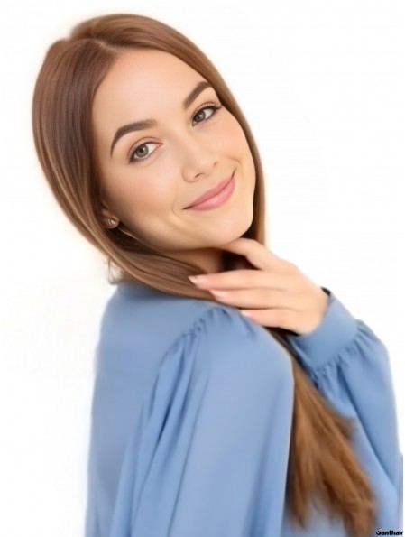 Mono Top Lace Front Echthaarperücke Lang Gerade Auburn