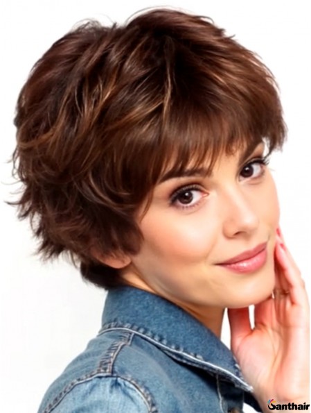Kurzhaarperücken Echthaar Boycut Glatt Auburn Mono & Lace