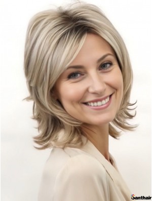 Blonde Damenperücke Synthetisch 12 Zoll Gerade Capless