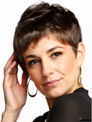 Echthaar Boycuts Perücke Wellig Volle Spitze 4 Zoll Remy