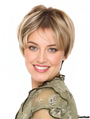 Echthaarperücke Blond 6 Zoll Kinnlang Gerade Lace Front Mono