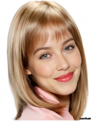 Echthaarperücke blond schulterlang mit Pony Lace Front Bob