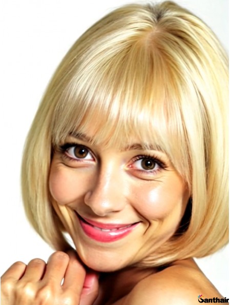 Echthaarperücke Blond Bob Gerade 10 Zoll Kinnlang Günstig