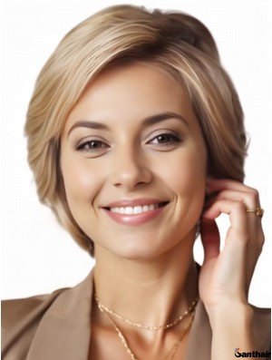 Günstige Lace Front Echthaar Perücke Kurz Layered Cut Gerade