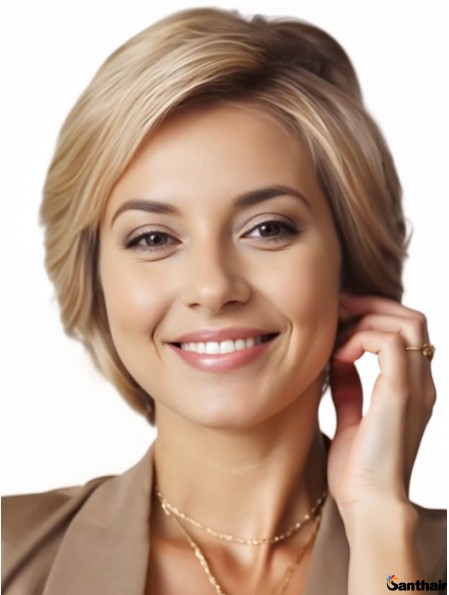 Günstige Lace Front Echthaar Perücke Kurz Layered Cut Gerade