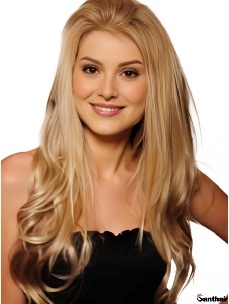 Echthaarperücke blond lang lockig Lace Front Layered