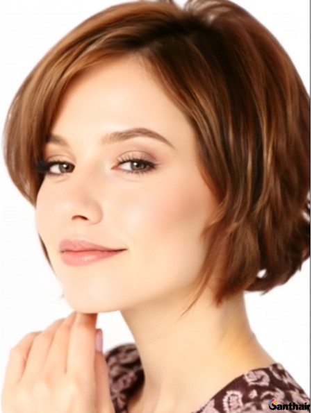 Kurzhaarperücken Echthaarperücke Wellig Auburn mit Lace Front