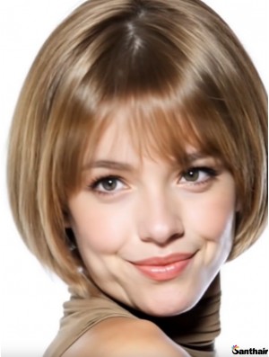 Blonde Echthaar Perücke 8 Zoll Gerade Layered Bob Echt Haar Damen