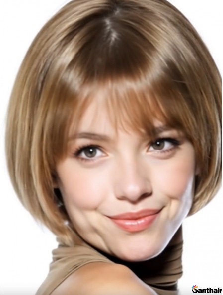 Blonde Echthaar Perücke 8 Zoll Gerade Layered Bob Echt Haar Damen