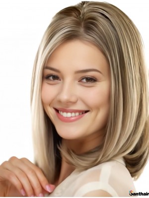 Echthaarperücke blond schulterlang Bob gerade mit Spitzenfront