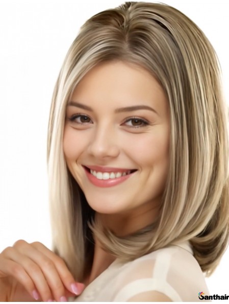 Echthaarperücke blond schulterlang Bob gerade mit Spitzenfront