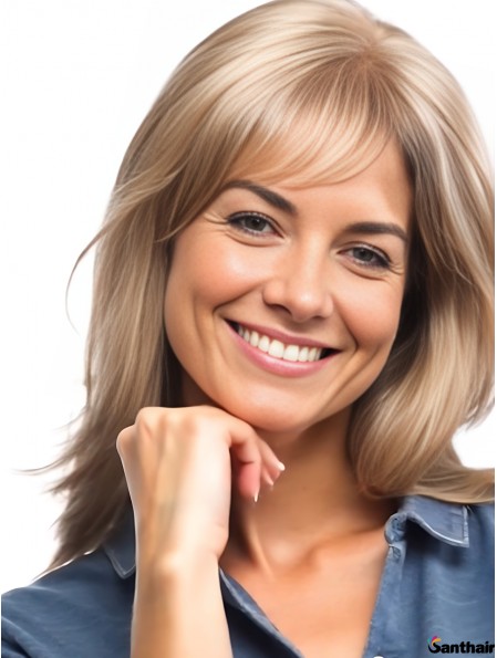 Echthaarperücke blond lang gerade mit Scheitel & Spitzenfront