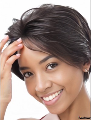 Kurzhaar Lace Front Echthaarperücke Glatt Gestuft Damen