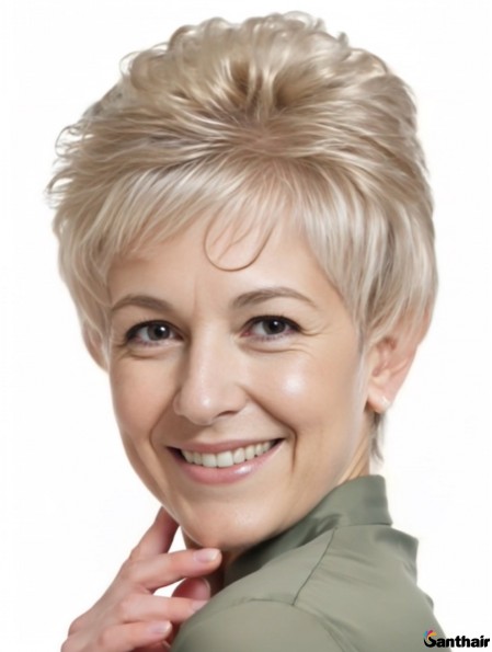 Echthaarperücke Kurz Blond Klassisch Mono-Top Damen