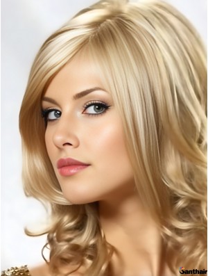 Echthaar Perücke 14 Zoll Schulterlang Wellig Blonde Damen Echt Haar